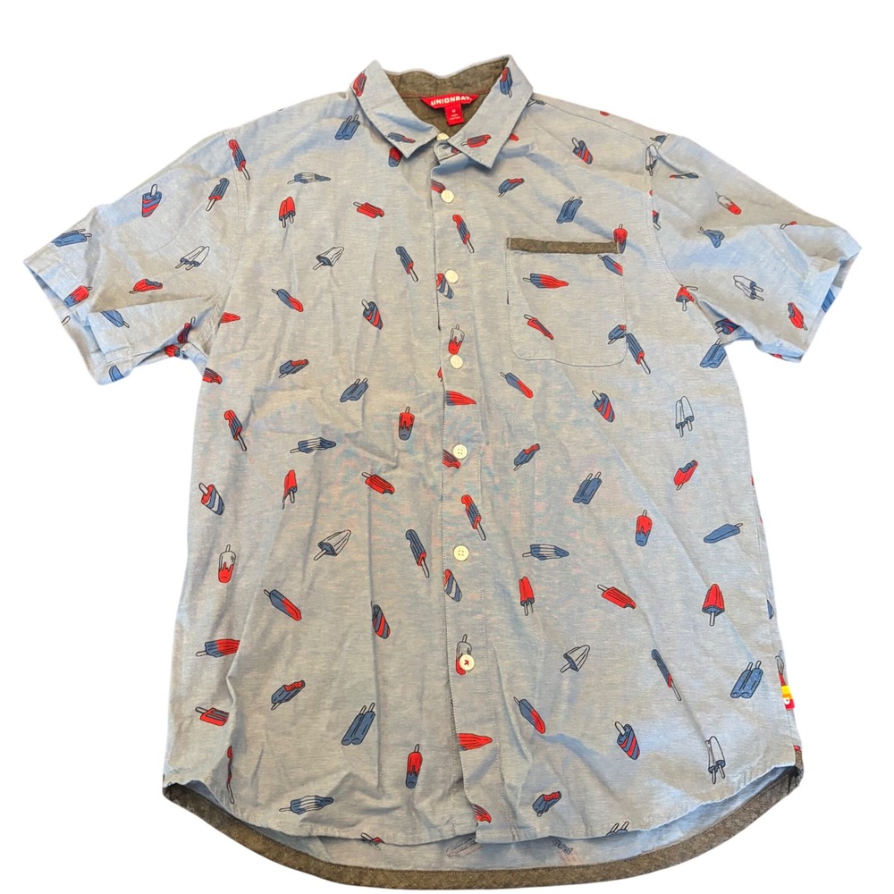 UNIONBAY Mens Medium Button Down Short Sleeve Popsicle Print Shirt Summer Casual